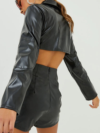 Streetwear Fashion Grunge Zip Up Black PU Leather Jacket Female Letter Embroidery Autumn Coat Motorcycle Jacket Crop Top The Clothing Company Sydney
