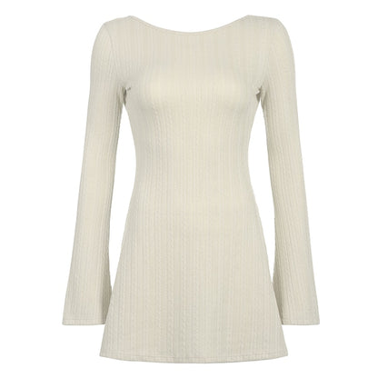 Backless Chic Solid Long Sleeve Autumn Dress Women's Fashion Basic Mini Dresses Slim Elegant Dress The Clothing Company Sydney
