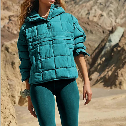 Autumn Winter Padded Jacket For Women Fashion Pockets Long Sleeves Hooded Pullovers Casual Coat - The Clothing Company Sydney