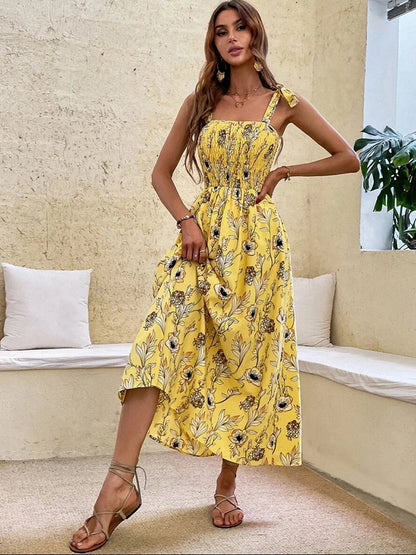 Floral Long Dress Women's Backless Sleeveless Bandage Beach Sundress Casual Green Summer Ladies Dresses - The Clothing Company Sydney