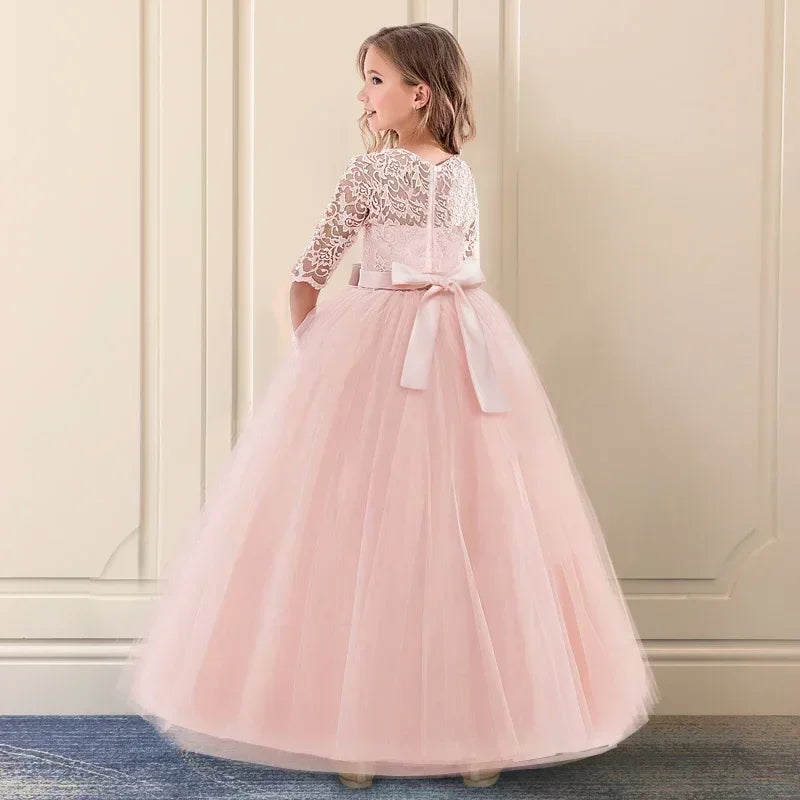 Teens Girls Princess Dress for Party Ball Gown Wedding White Dresses Kids Birthday Bridesmaid Costume Lace Flower Pageant Dress - The Clothing Company Sydney