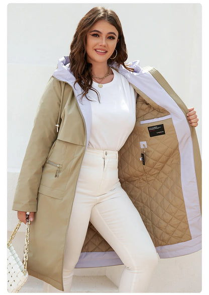 Women's jacket spring zipper long trench hooded outwear parka coat - The Clothing Company Sydney