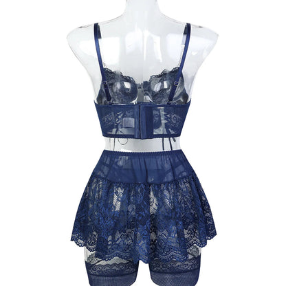 5 PieceFancy Lingerie Lace Ultra Women's Underwear g-String Skirt Ensemble Outfits Brazilian Underwear Set The Clothing Company Sydney