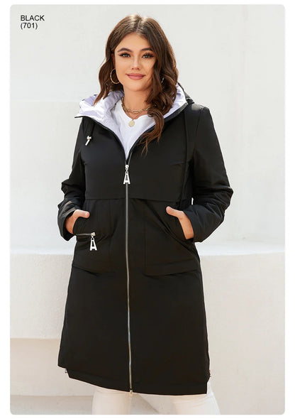 Women's jacket spring zipper long trench hooded outwear parka coat - The Clothing Company Sydney