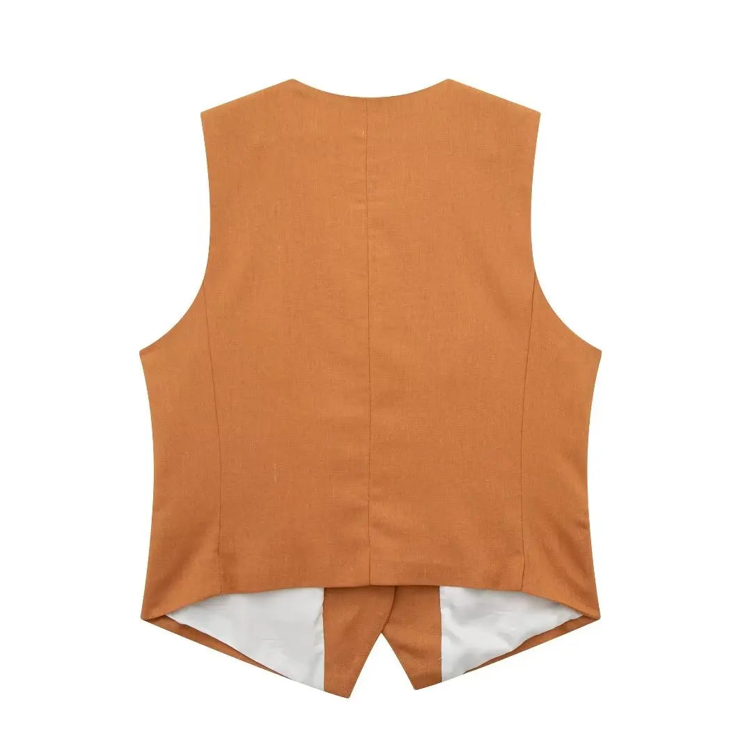 2 Piece Women's Suit Button V Neck Waistcoats Elegant Vest Top Zipper High Waist Slim Pants Shorts Summer Female Streetwear - The Clothing Company Sydney