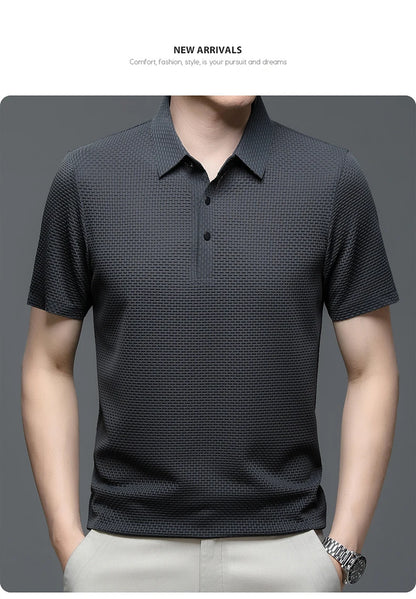 Summer Men's Lop-up Hollow Short-sleeved Polo Shirt Ice Silk Breathable Business Fashion T-Shirt Male Top The Clothing Company Sydney