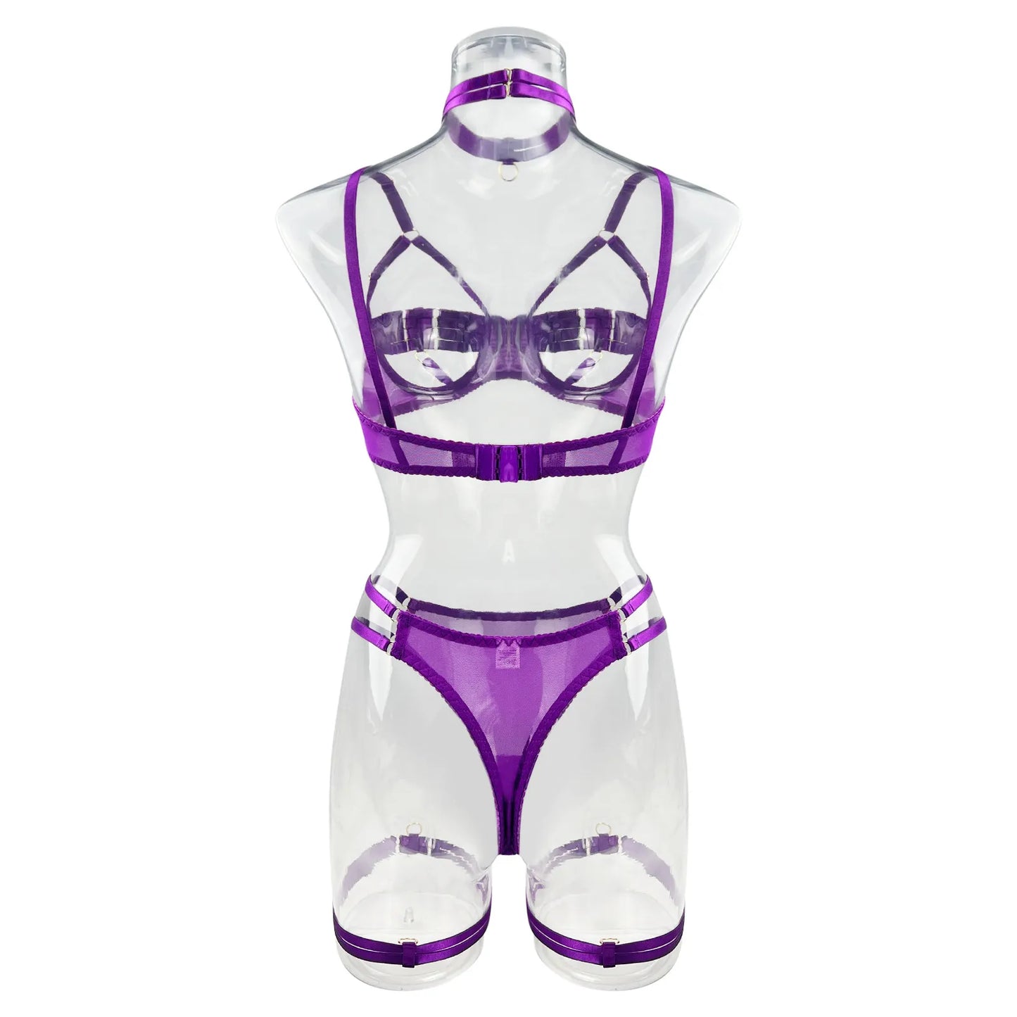 5-Piece Costume Hollow Underwear Sensual Open Bra Outfits Lingerie Set - The Clothing Company Sydney