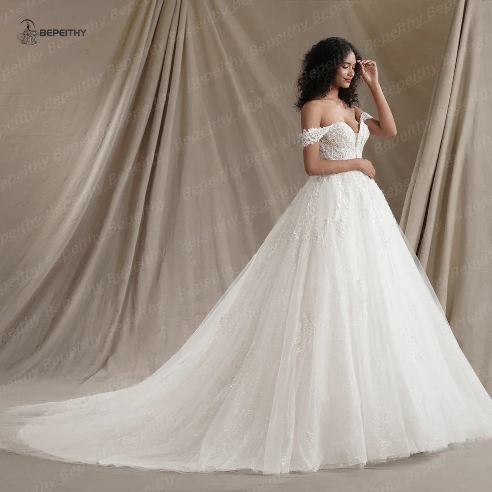 Customized Sweetheart Glitter Princess Wedding Dresses Off Shoulder Ivory Bride Sleeveless Bridal Gown The Clothing Company Sydney