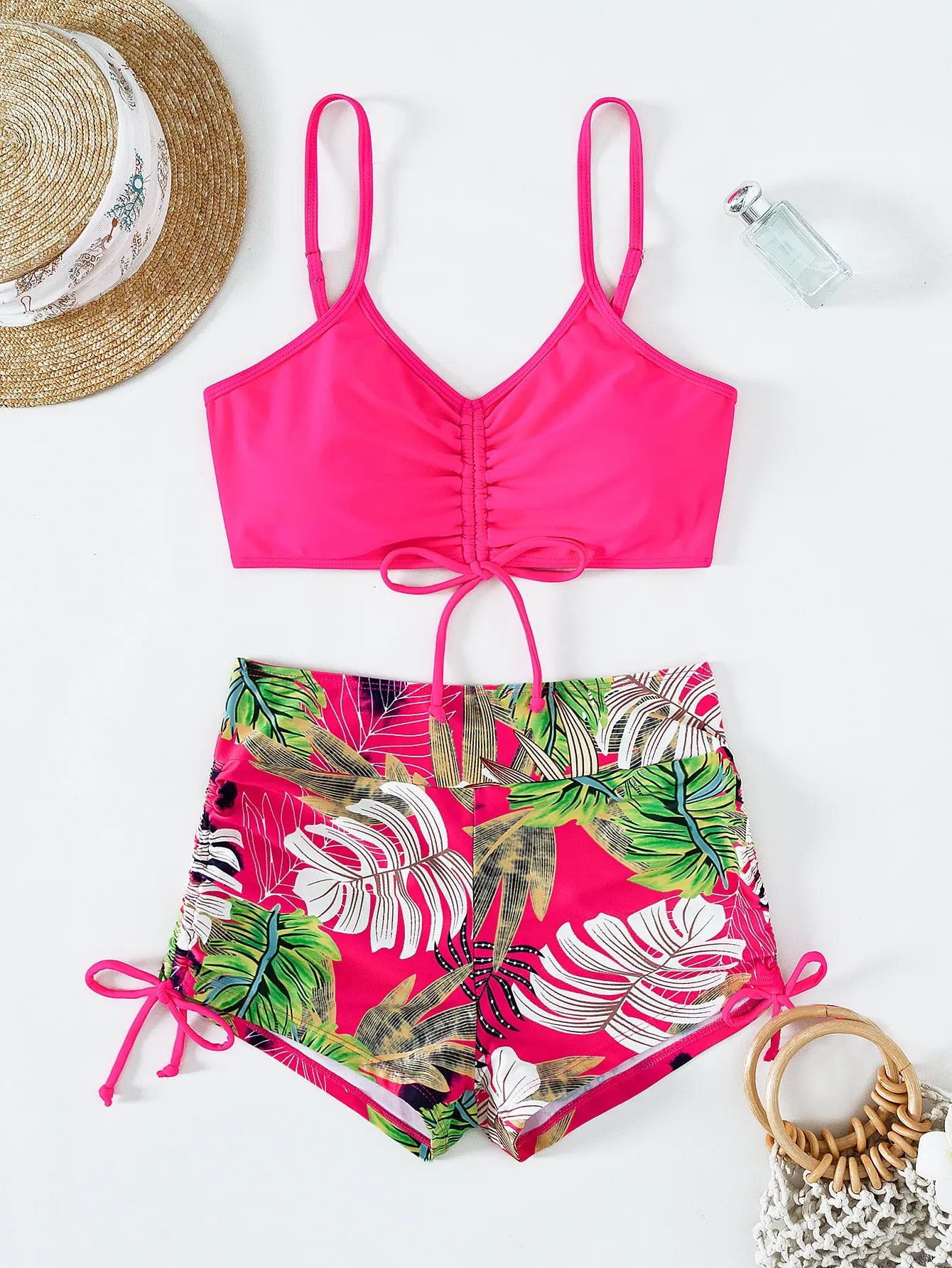 2 Piece Drawstring Front Shorts Bikinis High Waist Swimsuit Women Swimwear Bathers Bathing Swimming Swim Suit Beachwear - The Clothing Company Sydney