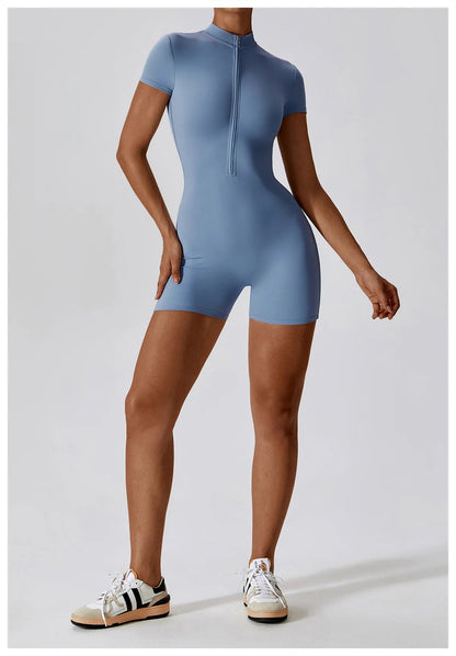One Piece Jumpsuit Summer Short Sleeve Zipper Sports Wear Gym Fitness Bodysuits Women Dance Running Workout Clothes Yoga Suit The Clothing Company Sydney