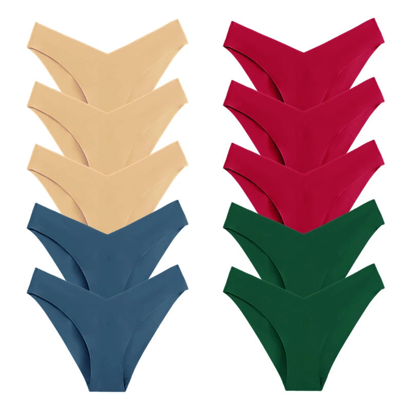 10 Pack Women's Seamless Panties V-Type Drop Waist Female Underwear Ice Silk Underpants Briefs The Clothing Company Sydney