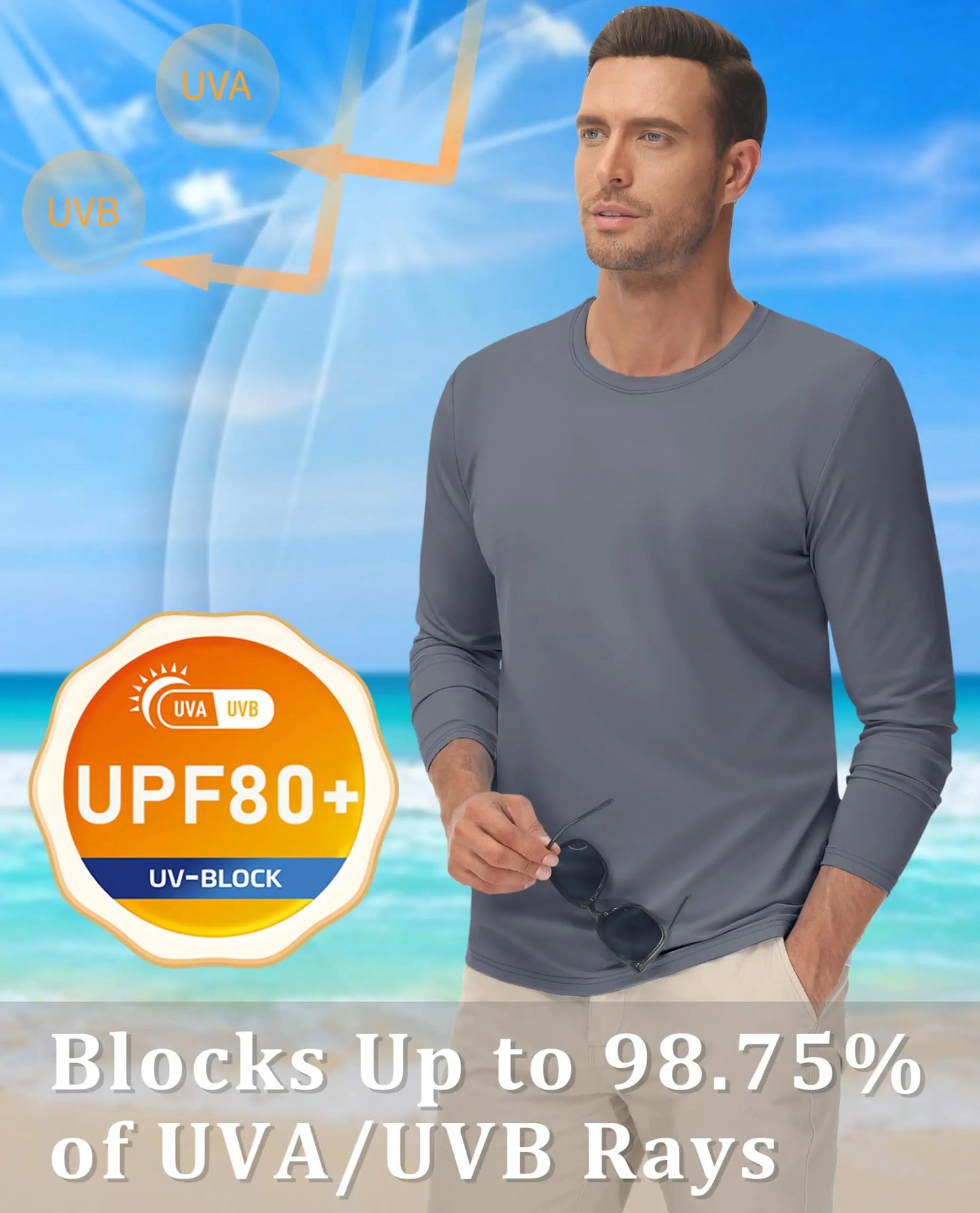UPF 80+ Sun Protection T-shirts Men's Quick Dry Long Sleeve Athlectic T Shirts Performance Sports T-shirts Rash Guard The Clothing Company Sydney