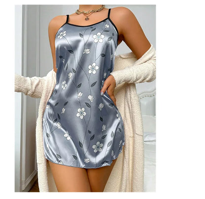 Women's Nightgown Satin Floral Print Spaghetti Strap Sleepwear Dress Luxurious Satin Slip Nightdress The Clothing Company Sydney