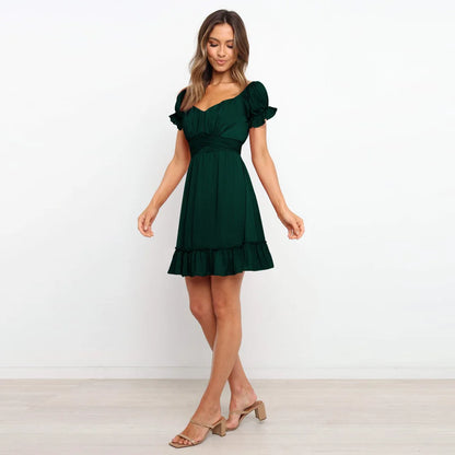 Summer Sundersses White Short Sleeve Ruffles Lace Up Folds Mini Dresses Bohemian Party Beach Dress - The Clothing Company Sydney