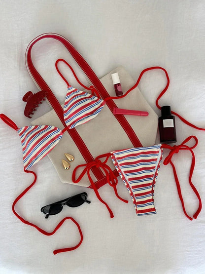 Push-Up Two-Piece Swimsuit Bathing Suit Micro Beachwear Stripe Bikini Set Swimwear - The Clothing Company Sydney