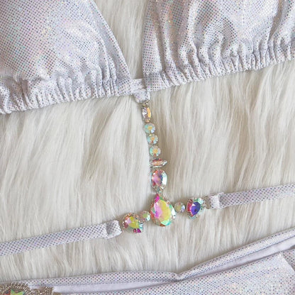 Rhinestone Two 2 Piece Swimsuit Crystal Thong String Bikini Set Women Swimwear Beach Wear Bathing Suit - The Clothing Company Sydney