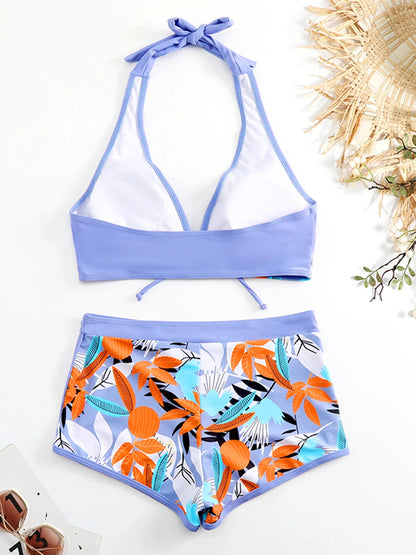 2 Piece Halter Bikini Set Shorts Swimsuit High Waist Swimwear Female Printed Bathers Swimming Bathing Swim Suit Beachwear - The Clothing Company Sydney