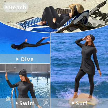 3 Piece Swimwear Women Full Length Patchwork Long Sleeves Sports Bathing Suit Quick Drying Swimsuit The Clothing Company Sydney