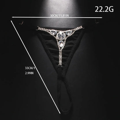 Round Rhinestone Thong Adjustable Body Accessories G String Water Drop Crystal Bikini Panties Chain Swimsuit for Women - The Clothing Company Sydney