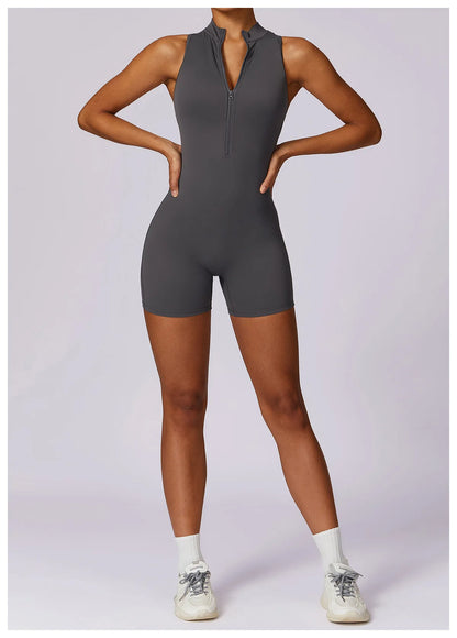 V Back Scrunch Sports Jumpsuit Women Gym Rompers Sleeveless Sportswear Zipper One-Piece Suit Yoga Clothing - The Clothing Company Sydney