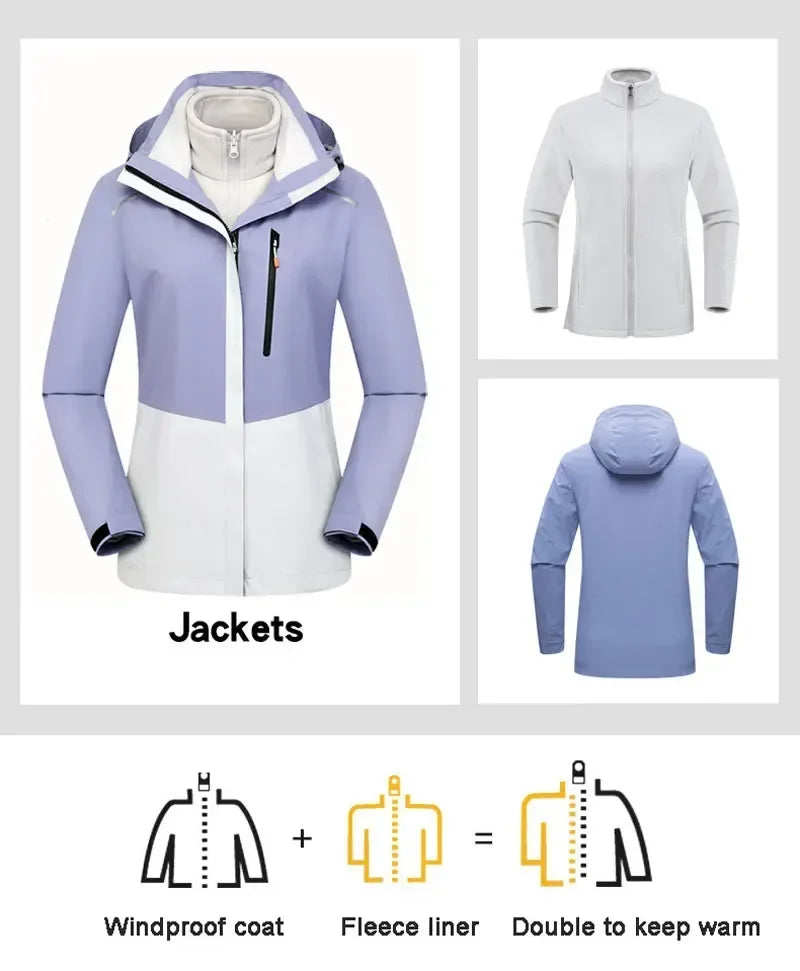 Women's Ski Suit Winter Waterproof Warm Hooded Windproof Raincoat Snow Pants Outdoor Snowboard Wear Set Skiing Overalls - The Clothing Company Sydney