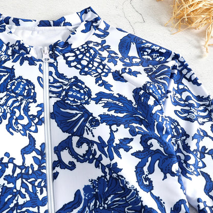 Women Print Floral One Piece Swimsuit Long Sleeve Bathing Suit Swimsuit Vintage Beachwear Surfing Swim Suit - The Clothing Company Sydney
