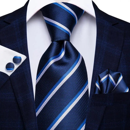 Blue Paisley Silk Tie Set – Necktie, Cufflinks & Hanky for Men The Clothing Company Sydney