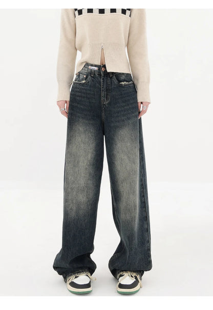 Women's Streetwear Retro High Waist Jeans Loose Wide Leg Denim Trousers Y2K Baggy Pants - The Clothing Company Sydney