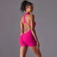 Hollow Backless Sport Jumpsuit Short Woman One Piece Gym Outfit Sleeveless Zipper Fitness Overalls Yoga Romper