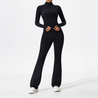 2 Piece Sports Suit Women Half Zipper Long Sleeves Slim Yoga Set Flared Activewear Gym Workout Sportswear The Clothing Company Sydney