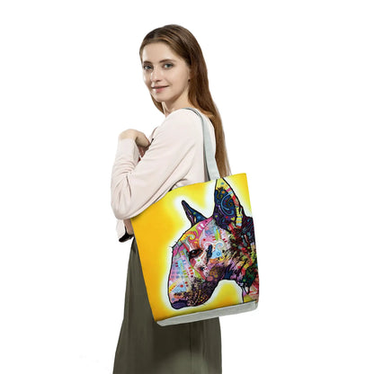 Bull Terrier Dog Print Shopping Bags Tote Casual Handbags Animal Print School Traveling Shoulder Bag - The Clothing Company Sydney