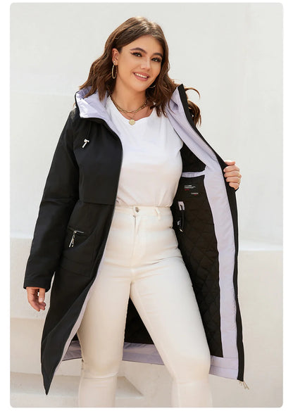 Women's jacket spring zipper long trench hooded outwear parka coat - The Clothing Company Sydney