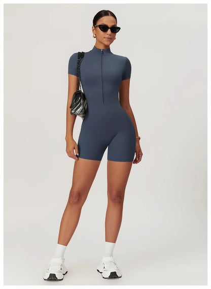 One Piece Jumpsuit Summer Short Sleeve Zipper Sports Wear Gym Fitness Bodysuits Women Dance Running Workout Clothes Yoga Suit The Clothing Company Sydney