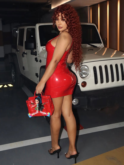 PU Leather Party Night Club Elegant Slip Bodycon Sleeveless Bodycon Mini Dress Ladies Summer Short Dresses - The Clothing Company Sydney