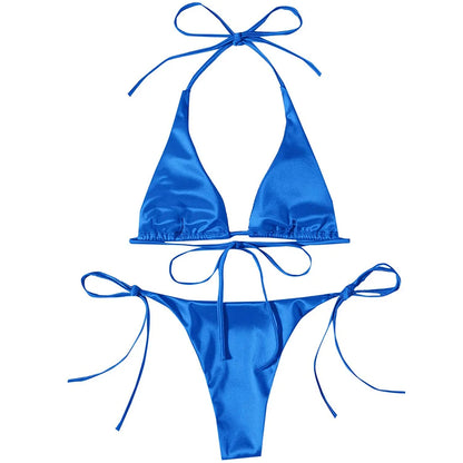 2 Piece Halter Satin Brazilian Bikini Swimwear Swimsuit Two piece Bikini set Bather Bathing Suit - The Clothing Company Sydney