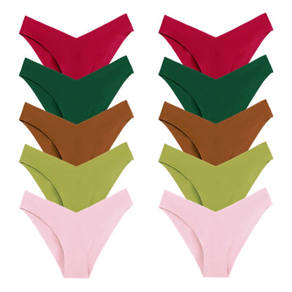 10 Pack Women's Seamless Panties V-Type Drop Waist Female Underwear Ice Silk Underpants Briefs The Clothing Company Sydney