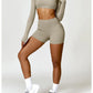 2 Piece Long Sleeve Gym Set Women Yoga Clothes Quick-Drying Sportswear Running Leggings Workout Sports Crop Top Shorts