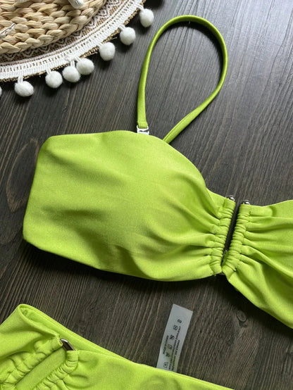 2 Piece Bandeau Bikini Push Up Swimsuit Swimwear Brazilian Bikini Set Thong Swim Suits Solid Beachwear The Clothing Company Sydney