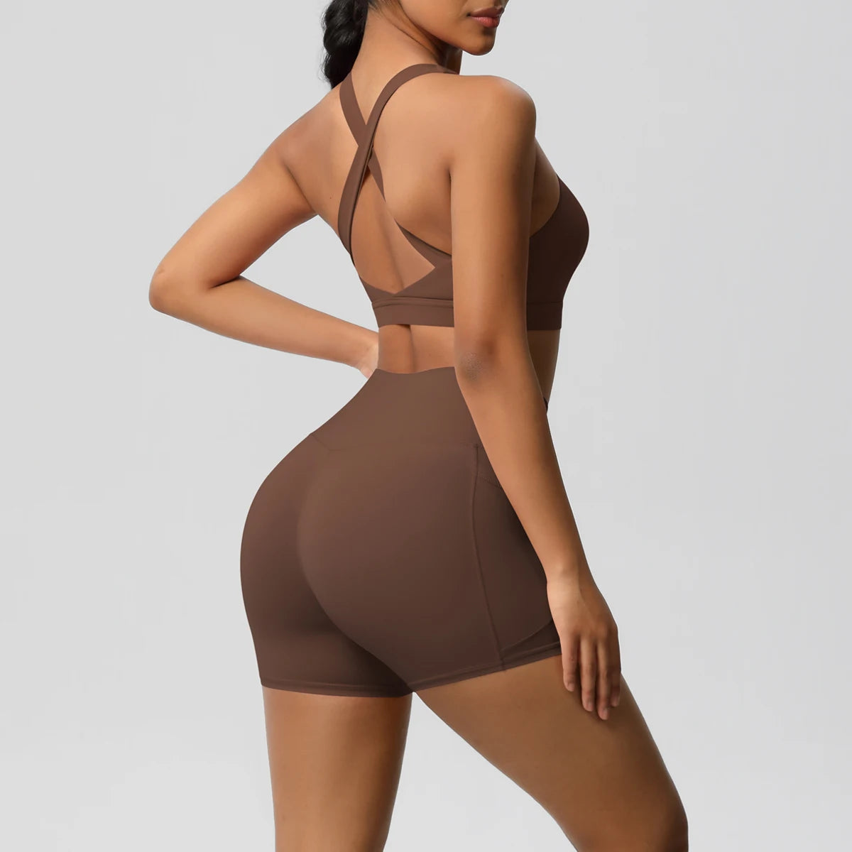 2 Piece Sportswear Pocketed Yoga Set Gym Clothes Yoga Suits Womens Sports Shorts Crossover Bra Gym Leggings Bike Shorts Set The Clothing Company Sydney