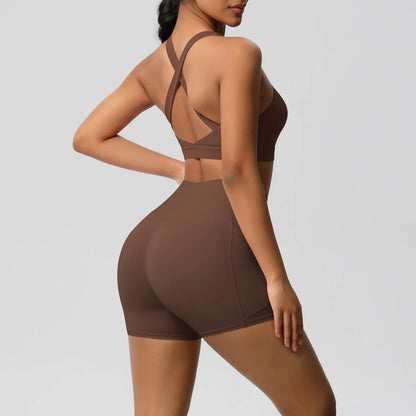 2 Piece Sportswear Pocketed Yoga Set Gym Clothes Yoga Suits Womens Sports Shorts Crossover Bra Gym Leggings Bike Shorts Set The Clothing Company Sydney