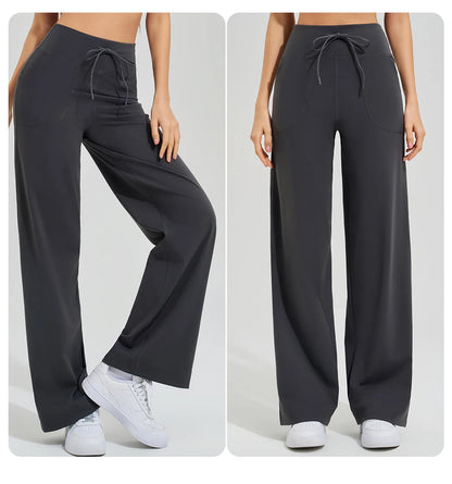 Women's High Waist Yoga Pants Gym Loose Running Yoga Pants Double Side Brushed with Pockets Pants Ties The Clothing Company Sydney