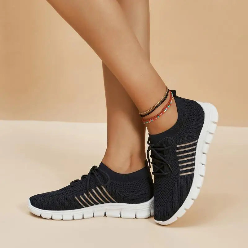 Mesh Breathable Soft Sole Sneakers Lightweight Non-Slip Running Walking Casual Lace Up Flats Shoes - The Clothing Company Sydney