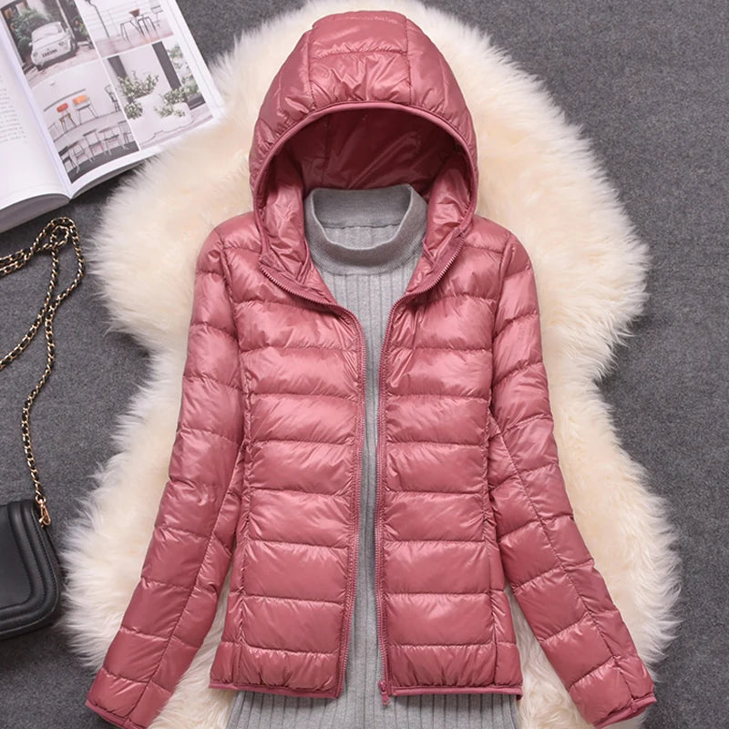 Women Puffer Jacket Plus Spring Autumn Female Ultra Lightweight Packable Hooded Down Coats - The Clothing Company Sydney
