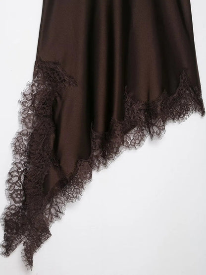 Lace Splicing Summer Sleeveless Asymmetry Dress Backless Slim Women's Party Sling Mini Dress The Clothing Company Sydney