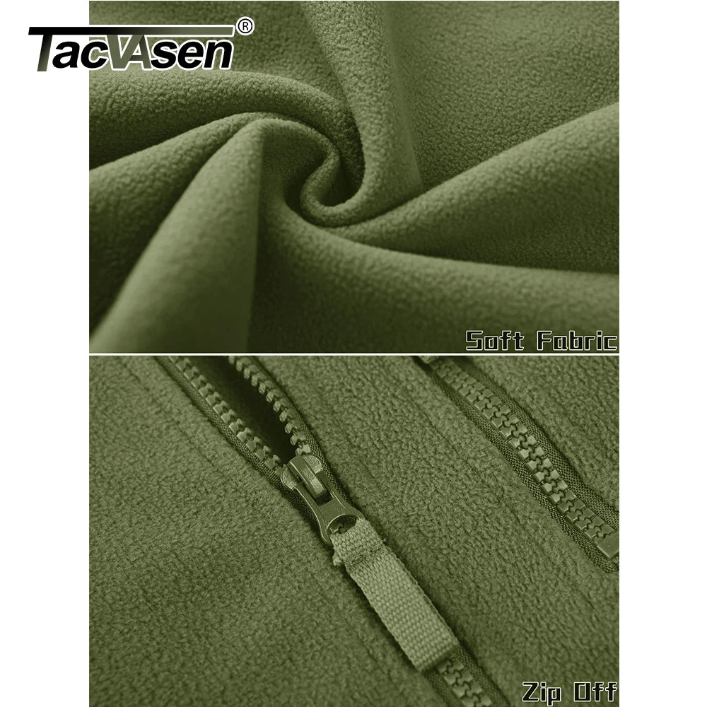 Full Zip Up Tactical Green Fleece Jacket Thermal Warm Work Coats Men's Pockets Safari Jacket Hiking Outwear Windbreaker - The Clothing Company Sydney