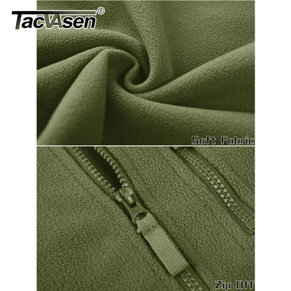 Full Zip Up Tactical Green Fleece Jacket Thermal Warm Work Coats Men's Pockets Safari Jacket Hiking Outwear Windbreaker - The Clothing Company Sydney