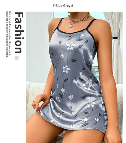 Women's Nightgown Satin Floral Print Spaghetti Strap Sleepwear Dress Luxurious Satin Slip Nightdress The Clothing Company Sydney
