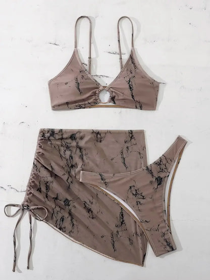 3 Piece Womens Swimsuit Push Up Beachwear Bathing Suit Summer Three Piece Bikini Swimwear Thong Bikini with Skirt - The Clothing Company Sydney