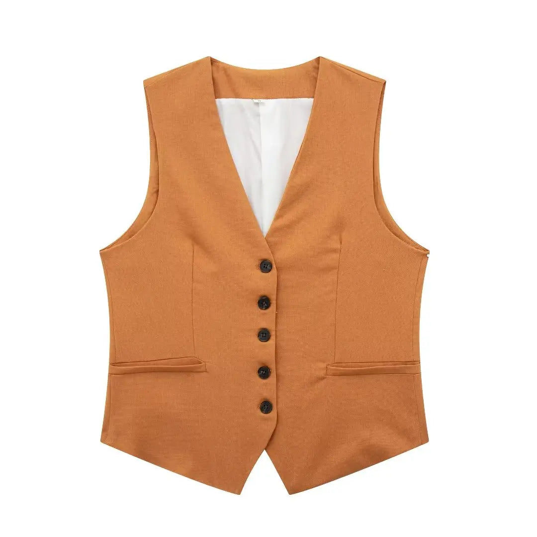 2 Piece Women's Suit Button V Neck Waistcoats Elegant Vest Top Zipper High Waist Slim Pants Shorts Summer Female Streetwear - The Clothing Company Sydney