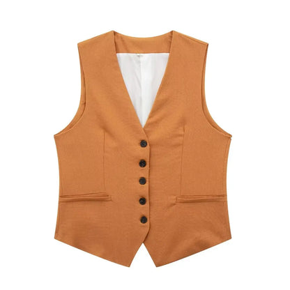 2 Piece Women's Suit Button V Neck Waistcoats Elegant Vest Top Zipper High Waist Slim Pants Shorts Summer Female Streetwear - The Clothing Company Sydney
